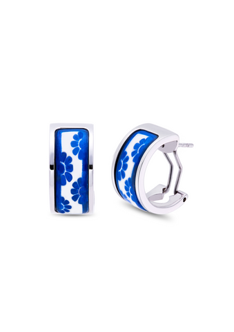 Fire Enamel White And Blue Pattern Earrings