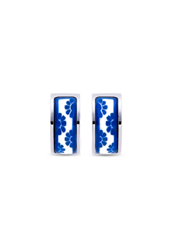 Fire Enamel White And Blue Pattern Earrings