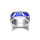 Fire  Enamel  White And Blue Pattern Ring