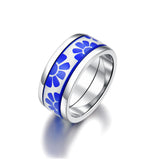 Fire  Enamel  White And Blue Pattern Ring