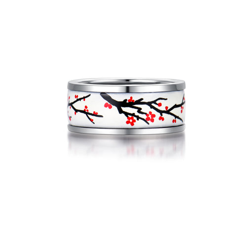 Fire  Enamel Plum Blossom Pattern Ring