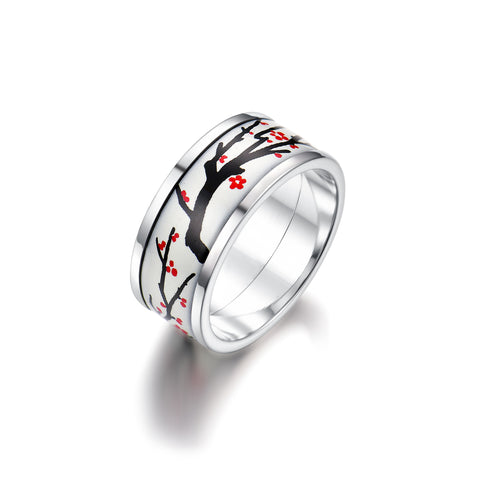 Fire  Enamel Plum Blossom Pattern Ring