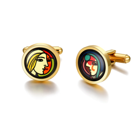 Fire Enamel Girl Before Mirror Pattern Cufflinks