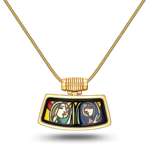 Fire Enamel Girl Before Mirror Pattern Pendant