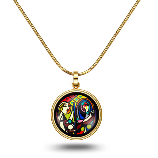 Fire Enamel Girl Before Mirror Pattern Pendant