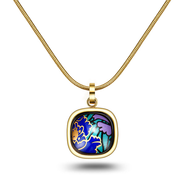 Fire Enamel Peony Pattern Pendant