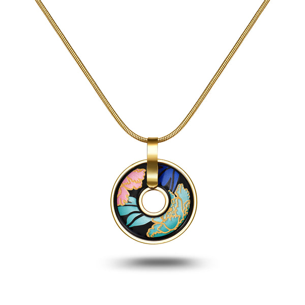 Fire Enamel Peony Pattern Pendant