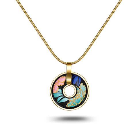 Fire Enamel Peony Pattern Pendant