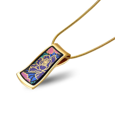Fire Enamel Peony Pattern Pendant