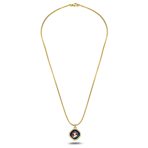 Fire Enamel Girl Before Mirror Pattern Pendant