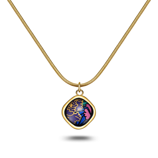 Fire Enamel Peony Pattern Pendant