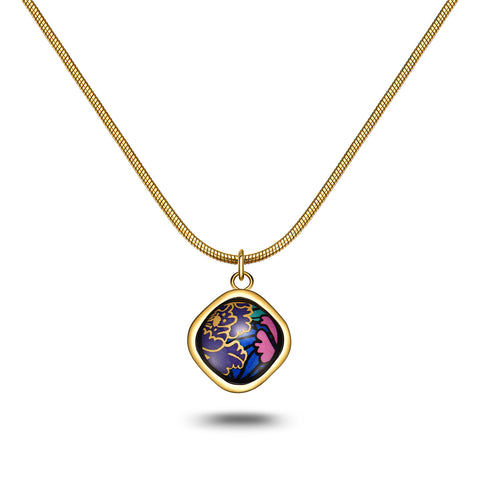 Fire Enamel Peony Pattern Pendant