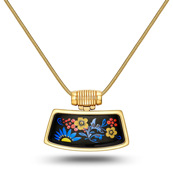 Fire Enamel Night Blossom Pattern Pendant