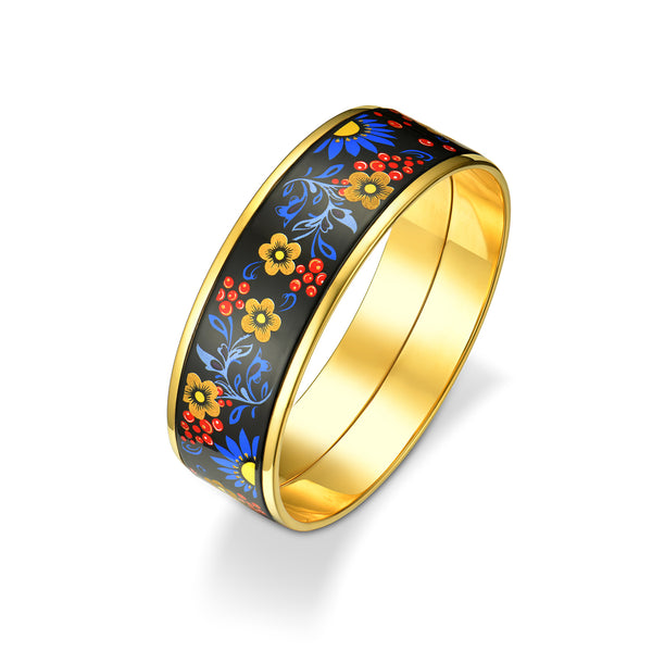 Fire Enamel Night Blossom Pattern Bangle