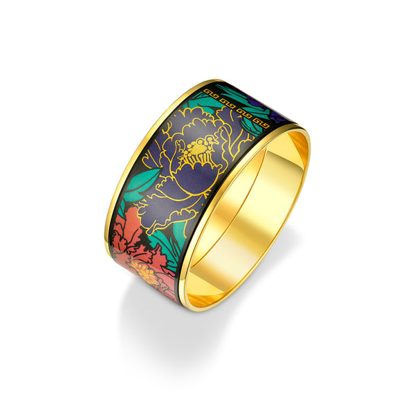 Fire Enamel Peony Pattern Bangle