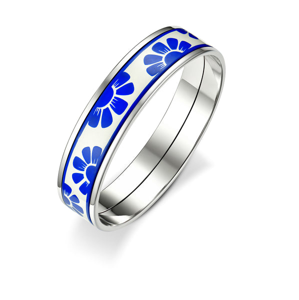 Fire Enamel White And Blue Pattern  Bangle