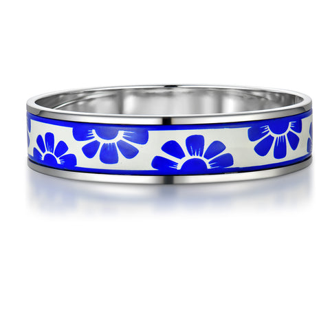 Fire Enamel White And Blue Pattern  Bangle