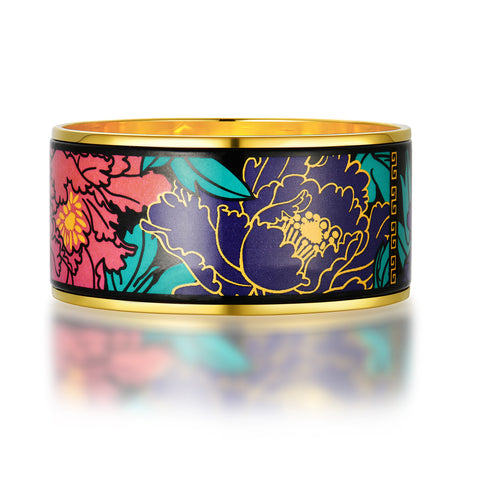 Fire Enamel Peony Pattern Bangle