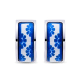 Fire Enamel White And Blue Pattern Earrings