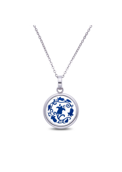 Fire Enamel White And Blue Pattern Pendant