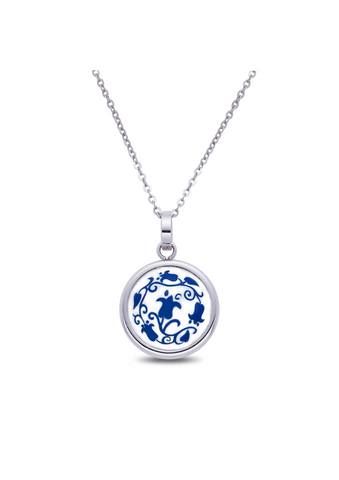 Fire Enamel White And Blue Pattern Pendant